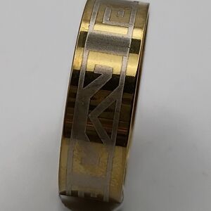 Mens Gold Tone Stainless Steel Band Ring Size 10.25 Geometric Pattern